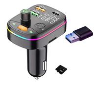 Voiakiu Transmisor FM Bluetooth 5.0 para Coche | Coche Bluetooth con retroiluminación LED 7 Colores con Carga QC3.0 | Compatible con el Asistente Manos Libres Google