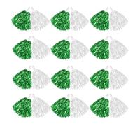 VOICE CHOO 12-200 pompones de animadora con asa de 20 g, pompones de animadora para decoración de fiestas, clubes, deportes, pelotas de animación para adultos y niños (verde B y blanco, 12 unidades)