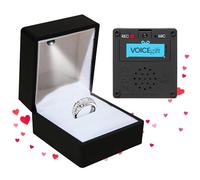 VOICEGIFT Caja para anillos con grabadora de voz graba varios mensajes de hasta 60 segundos - Caja para anillos con luz para ocasiones especiales (negra)