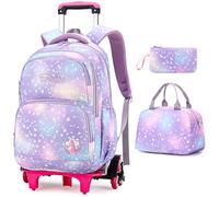 Voici et Voila Mochilas Escolares con Ruedas Carro para Mochilas Escolares Niña Niños Grande Bolsas Escolares 6 Ruedas Trolley Bag Mochila Infantil Lilas 32x18x45CM