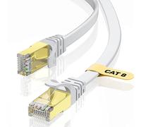 VOIETOLT Cable Ethernet Cat8 con Clips, 40Gbps/2000Mhz Cat-8 Cable de Red Internet Plano STP RJ45 Gigabit LAN de Alta Velocidad - Blanco (Blanco, 0.5Metro)