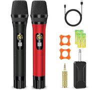 voijump Micrófonos inalámbricos, sistema de micrófono dinámico profesional de metal UHF con receptor recargable, enchufe de 6.35 mm, 160 pies, para karaoke, canto, boda, iglesia, altavoz