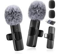 voijump Wireless Lavalier Micr贸fono para iPhone, iPad, Android Phone, 2 Pack Mini Lapel Mic for Video Recording, Live Streaming, Vlogging, TikTok, Youtube, Noise Reduction, Plug and Play