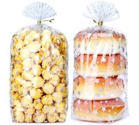 Voikinfo 100 bolsas de celofán transparente de estrella plateada de 6 x 9 pulgadas con refuerzo inferior y lazo dorado para cumpleaños, boda, Halloween, Navidad, día de San Valentín, Acción de Gracias
