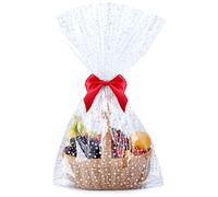 Voikinfo Bolsas grandes de celofán transparente para envolver regalos, 15 unidades, 18 x 30 pulgadas, con estrellas plateadas, bolsas de celofán transparente, bolsas de regalo de fiesta con lazo