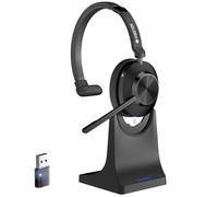Voistek Auriculares Inalámbricos Bluetooth con Micrófono y Cancelación de Ruido, Dongle USB para PC, Botón de Silencio, Base de Carga, Ideales para Oficina, Reunión, Zoom, Call Center, Ordenador