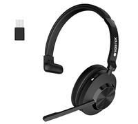 Voistek Mono Auriculares Inalámbricos Bluetooth con Micrófono y Cancelación de Ruido, Dongle USB para PC, Botón de Silencio, Base de Carga, Ideales para Oficina, Reunión, Zoom, Call Center, Ordenador