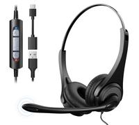 Voistek USB Auriculares con Micrófono, Type-C/USB-A Cascos Cable Estéreo con Micrófono Supresión de Ruido, Controles en Línea para Teletrabajo, Oficina, Hogar, Zoom, Skype, Teams, PC, Portátil