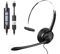 Voistek USB Auriculares con Micrófono, Type-C/USB-A Cascos Mono Ligeros On-Ear con Cable, Micrófono con Cancelación de Ruido para PC, Portátil, Ordenador, Mac, Oficina, Skype, Teams, Zoom, Call Center