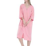 VOIV Bata de Mujer con Cremallera, Bata de Verano, Camisones Sueltos, Albornoz, Cuello en V, camisón Suave, Ropa de Dormir, Batas, Ropa de Dormir de Talla Grande