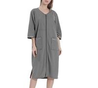 VOIV Bata de Mujer con Cremallera, Bata de Verano, Camisones Sueltos, Albornoz, Cuello en V, camisón Suave, Ropa de Dormir, Batas, Ropa de Dormir de Talla Grande