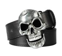 VOIV Big Skull Face Heavy Metal Hebilla Cinturón Hombres Esqueleto Cabeza Rock and Roll Estilo Punk Realizar Ropa Accesorios, A1, 130