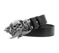 VOIV Cinturón de Cuero de Piel de Vaca con Hebilla de Calavera Huesos Cruzados Esqueleto Reggae Heavy Metal Rock Decorativo, 115CM