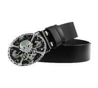 VOIV Cinturón de Cuero de Piel de Vaca con Hebilla de Calavera Huesos Cruzados Esqueleto Reggae Heavy Metal Rock Decorativo, 115CM