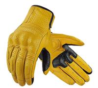 VOIV Guantes vintage para motocicleta, de piel amarilla, para motocross, pantalla táctil, para motociclista