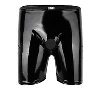 VOIV Pantalones Cortos de látex Negro, lencería Sexy, Ropa de Discoteca, Pantalones Cortos de Cuero con Apariencia húmeda Brillante, Calzoncillos Tipo bóxer, Bragas con Agujero Abierto