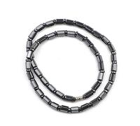 VOIV Piedra de hematita natural con incrustaciones hexagonales, redondas, planas, cuentas de mano, collar negro para hombre, adornos de joyería