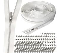 VOKABY 3# 9 M Cremalleras por Metros para Coser,Incluye 30 Tiradores de Cremallera de Metal,60 Hebillas de Tope Superior Inferior de Cremallera (Blanco-Plata)