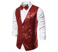 vokkrv 2023 Chaleco Traje Hombre Fiesta Slim Fit Chaleco de Vestir de Lentejuelas Modernos Chaleco Hombre Casual otoño Corte Entallado clásico Chalecos Elegante para Boda Ceremonia Banquete Cena