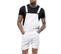 vokkrv 2024 Mono Pantalones Corto de Vaqueros Hombre Peto Trabajo Bib Suelto Jumpsuit con Bolsillos Roto Mezclilla Moda Casual Fiesta Pant Jeans Roto Denim Pantalones