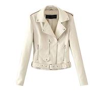 vokkrv Chaqueta cuero Mujer otoño Invierno Cardigan corto PU Manga Larga cremalleras Cazadora Moda solapa casual Punk Abrigo Slim Fit motocicleta Bomber Chaqueta Capa Parka Outwear talla grande
