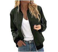 vokkrv Chaqueta Entretiempo otoño Chaqueta Bomber Mujer Cuello Redondo Chaqueta de Béisbol Moda con Cremallera Manga Larga Chaquetas Casual con Bolsillos Color Sólido Sweatshirt Cardigan Sudadera