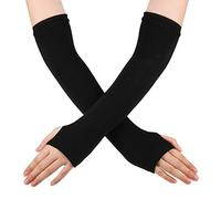 Vokmon Calentadores de brazo sin dedos para mujer, guantes largos sin dedos, guantes de primavera, calentadores de brazos, negros, de punto largo, negro, sin dedos, guantes de punto, para oficina, al