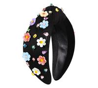 vokone Diademas de flores para mujeres y niñas, diadema anudada adornada con joyas de cristal, diadema de verano, accesorios de playa (negro y colorido)