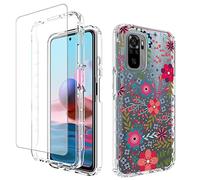 Vokuha Funda para Redmi Note 10 (4G)/Note 10S M2101K7BG con protector de pantalla de vidrio templado, cubierta protectora de TPU a prueba de golpes para Xiaomi Redmi Note 10S (estampados florales)