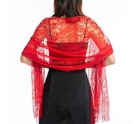 Volakebeing Chal de tul de encaje para mujer, bufanda transparente para fiesta de noche con borlas para boda, graduación, cena, 72.8 x 25.6 pulgadas, color rojo, para boda, novia, fiesta de noche
