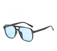 Volakebeing Gafas de sol retro para mujer y hombre, con doble puente, cuadradas, protección UV400, marco de PC ligero, para viajes, fiestas, 14,2 cm, color negro y gris, Negro brillante + lente gris