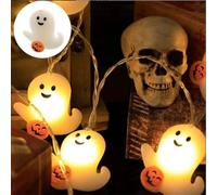 Volakebeing Guirnalda de luces LED de Halloween de 6 m, funciona con pilas, para interiores y exteriores, luz blanca cálida, patrón de calavera, lámpara colgante para fiesta, hogar, dormitorio