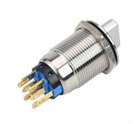 Volakebeing Interruptor giratorio de 19 mm, 3 posiciones, botón pulsador de acero inoxidable 2NO2NC, indicador LED de 12-24 V, IP67, impermeable, interruptor de equipo industrial (amarillo)