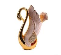 Volakebeing Juego de 7 cucharas de postre de acero inoxidable con base de cisne para frutas, ensaladas, pasteles y café, cubiertos plateados/dorados con elegante soporte para el hogar o (blanco dorado