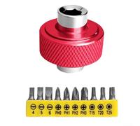 Volakebeing Juego de herramientas de destornillador corto magnético de 1/4 pulgadas con llave de dedo pulgar de acero de 10 puntas para mantenimiento de reparación de máquinas (rojo)