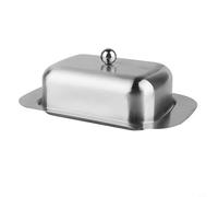 Volakebeing Mantequera rectangular con tapa para queso y frutas pequeñas, bandeja de almacenamiento de acero inoxidable con cubierta acrílica, 18,6 x 12 x 6,5 cm, color plateado (tapa de acero sin