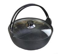 Volakebeing Para olla de hierro fundido grueso, olla sin revestimiento para cocción lenta, uso en horno y estufa, 28 x 28 x 23 cm, color negro (cubierta de vidrio de 19 cm)