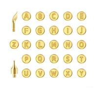 Volakebeing Plantillas de letras de cobre con puntas de leña para manualidades, 28/56 piezas, incluye letras mayúsculas, números y patrones de puntos, compatibles con cuero de madera (28 piezas)