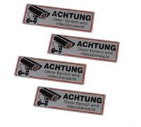 Volakebeing Señal de cámara de seguridad de metal para videovigilancia de 12 x 4 cm, resistente a la intemperie, calcomanía de protección de propiedad para interiores y exteriores, paquete de 4