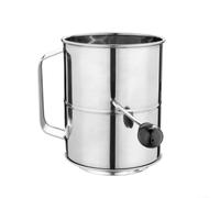 Volakebeing Tamiz de harina de acero inoxidable con manivela giratoria de doble capa de malla fina para hornear azúcar en polvo, harina de almendras, cacao, tamiz de cocina de 5 tazas (5 tazas)