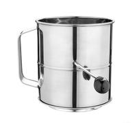 Volakebeing Tamiz de harina de acero inoxidable con manivela giratoria de doble capa de malla fina para hornear azúcar en polvo, harina de almendras, cacao, tamiz de cocina de 5 tazas (8 tazas)