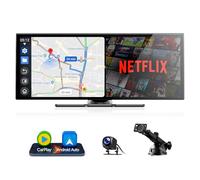 Volam 10.25 Pulgadas Pantalla Coche Carplay y Android Auto,Inalámbrico Carplay mit Youtube/Netflix,Pantalla para Coche con 1080P Cámara de Marcha atrás,Navegador GPS,2.4G/5G WLAN Bluetooth