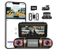 Volam 360° 4 Canales Dash CAM Coche Delantera y Trasera, 5GHz WiFi & Control de la App Camara Coche Grabadora con Tarjeta 128 GB, Visión Nocturna IR, 24H Modo Aparcamiento con Kit de Cableado Gratis