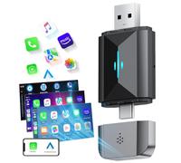 Volam Adaptador 2 en 1 para Coche inalámbrico Carplay y Android Auto, 5 GHz WiFi Plug and Play, Convertido por Cable a inalámbrico para Coche con Cable de fábrica OEM/Android Auto