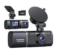 Volam Dashcam Cámara Coche Frontal Interior 4K + 1080p, Doble Cámara Vigilancia Coche con Batería, Mini Dash CAM con Pantalla IPS de 1,5", Visión Nocturna por Infrarrojos, Sensor G, Gran Angular