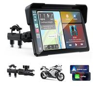 Volam Pantalla Carplay para Motocicleta, CarPlay y Android Auto Inalámbricos, 7 Pulgadas Pantalla Táctil Impermeable IP67 con Navegación GPS, Doble Bluetooth, Asistente de Voz, Plug y Play