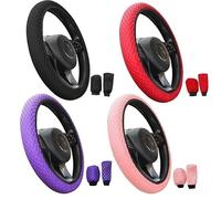 Volante Automóvil Protector Malla De Masaje Para Coche Transpirable Sin Anillo Interior Para Volante Freno De Mano Y Manija(RED)