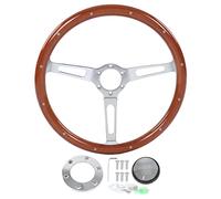 Volante Clásico de 15 Pulgadas, Volante Clásico de Coche de Madera de 6 Agujeros con Remaches de 3 Radios, Volante Clásico de Coche Antiguo con Kit de Botón de Bocina, Rueda de (Marrón)