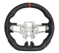 Volante completo de cuero de napa para Ford Mustang 2018-2023, rayas rojas y costuras, ranura antideslizante para los dedos, parte inferior plana, agarre ergonómico perforado, para Mustang EcoBoost/GT