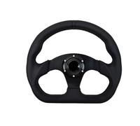 Volante de carreras en forma de D de 330 mm, cubierta de piel auténtica, diseño de fondo plano para carreras Drift/Sim, compatible con juegos de PC y coches reales (patrón universal de pernos de 6